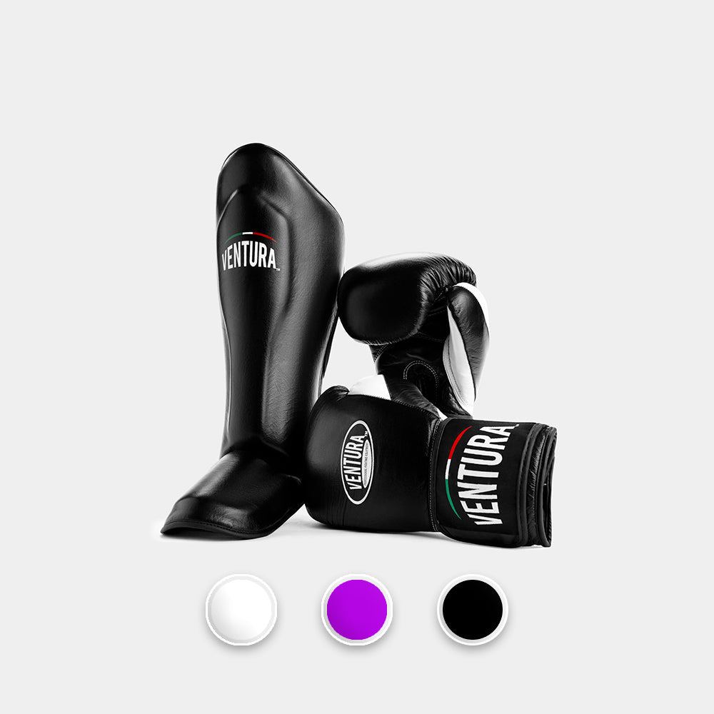 Guantoni e paratibia in vera pelle