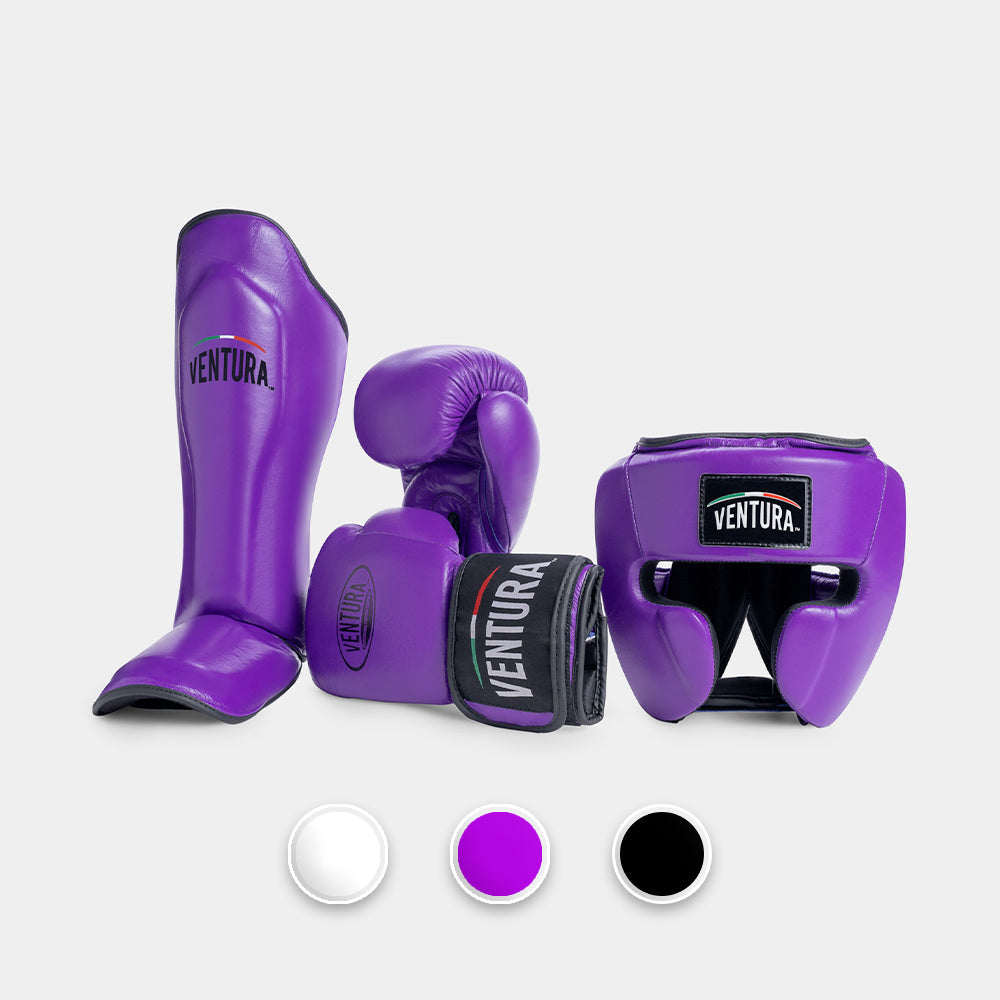 Guantoni e casco con paratibia in vera pelle