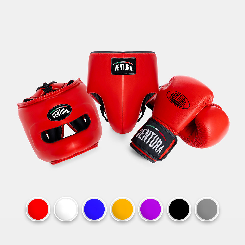 Guantoni e casco facebar con conchiglia in vera pelle