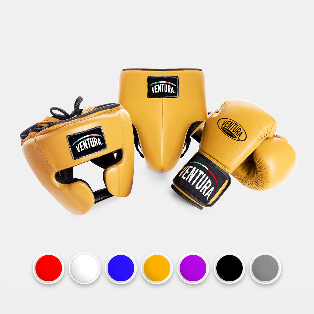 Guantoni e casco con conchiglia in vera pelle