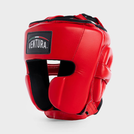 GENUINE LEATHER BOXING HEADGEAR - RED