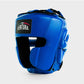 GENUINE LEATHER BOXING GLOVES AND HEADGEAR WITH GROIN GUARD - BLUE