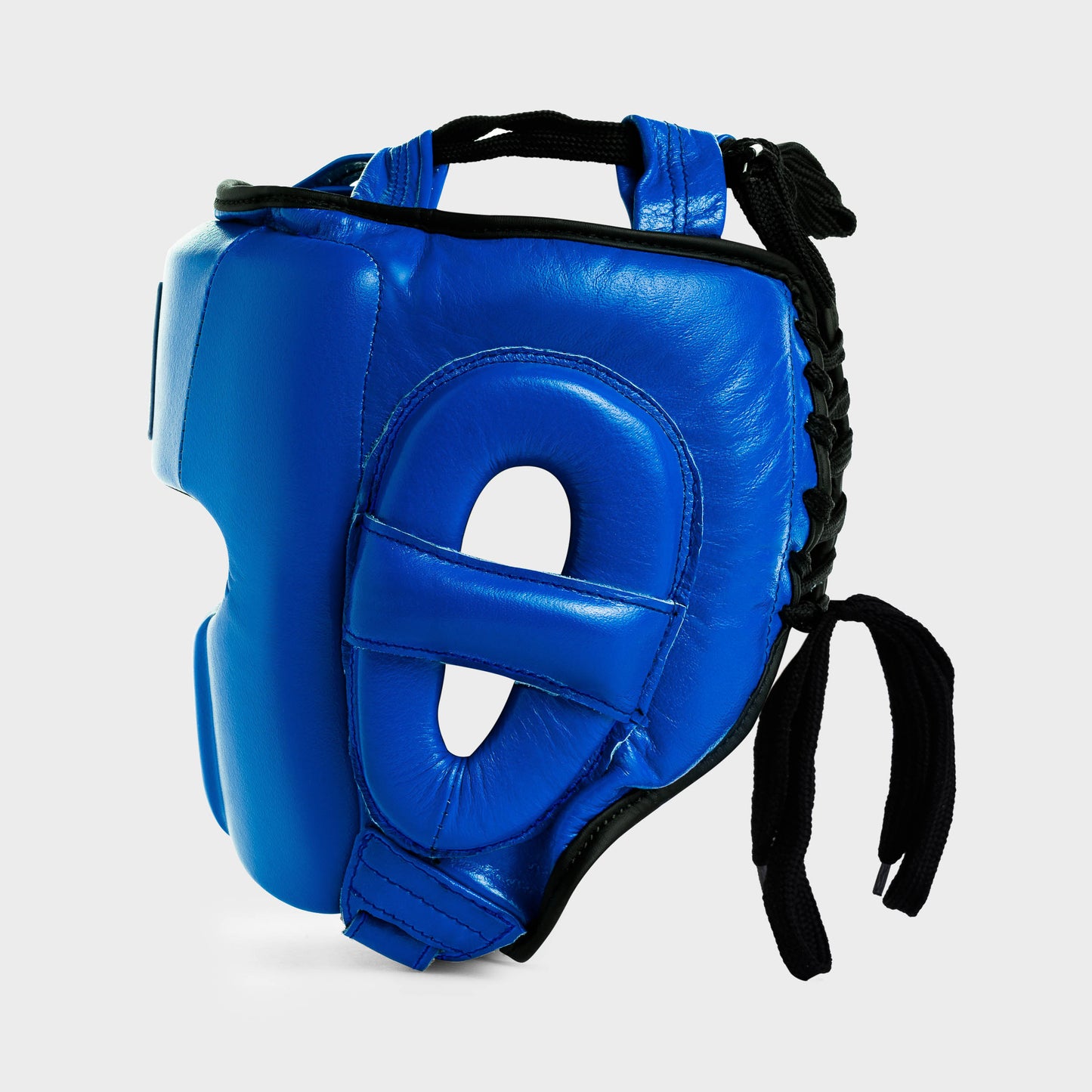 GENUINE LEATHER BOXING GLOVES AND HEADGEAR WITH GROIN GUARD - BLUE