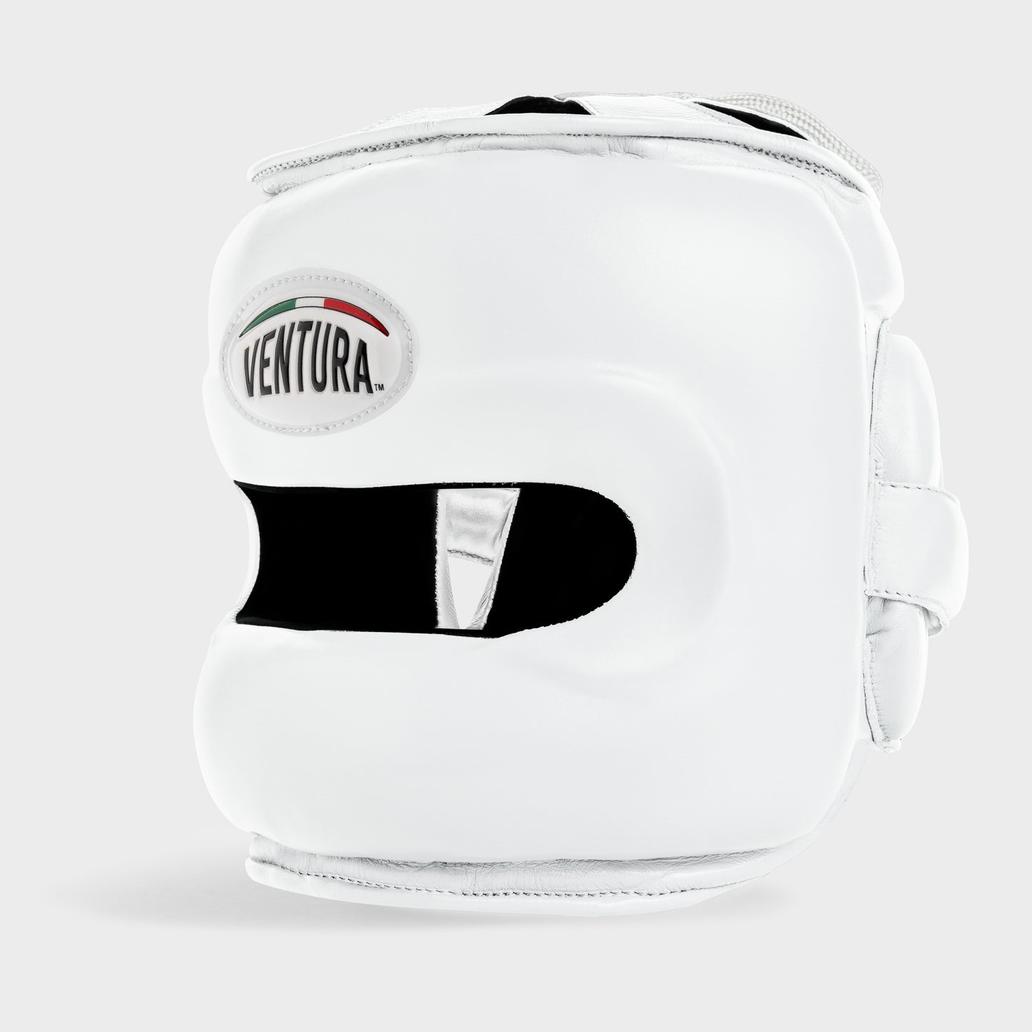 CASCO DE BOXEO CON BARRA FACIAL DE CUERO GENUINO - BLANCO