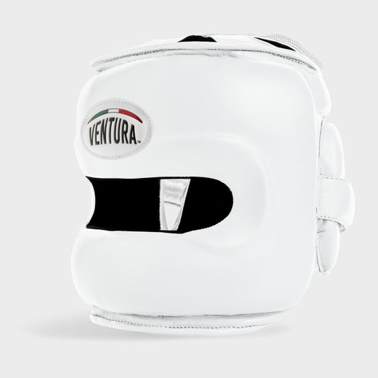 BOXHELM MIT FRONTBÜGEL AUS ECHTEM LEDER - WEISS