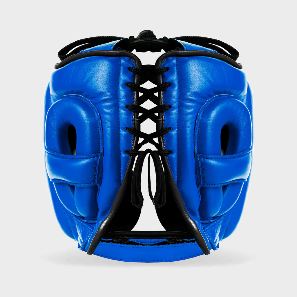 GENUINE LEATHER BOXING GLOVES AND HEADGEAR - BLUE