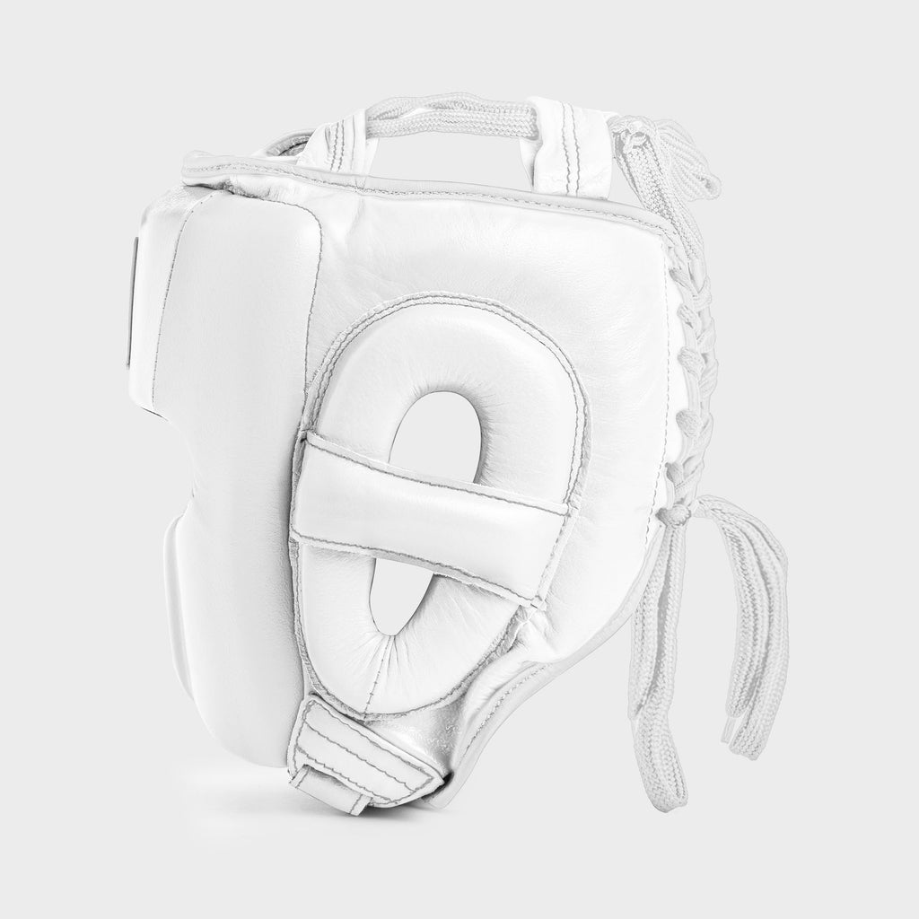 GENUINE LEATHER BOXING GLOVES AND HEADGEAR WITH GROIN GUARD - WHITE