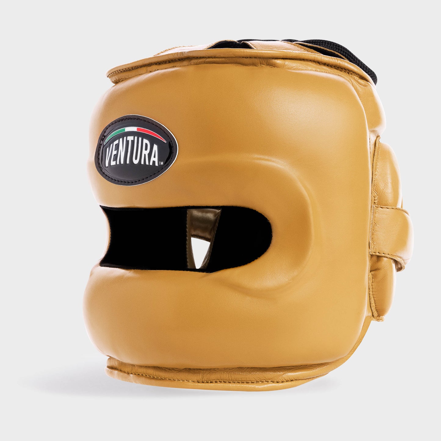 CASQUE DE BOXE AVEC BARRE FACIALE EN CUIR VÉRITABLE - OR