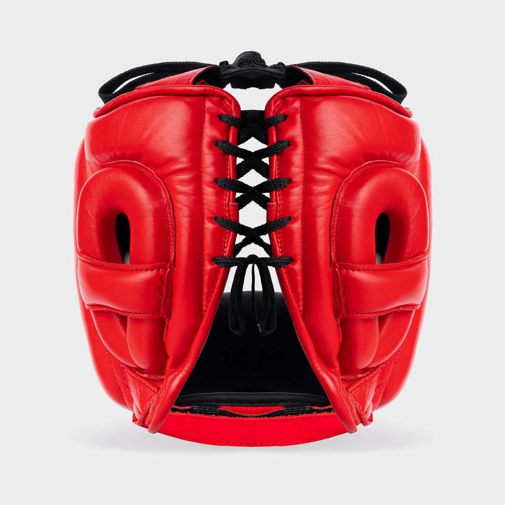 CASCO DE BOXEO CON BARRA FACIAL DE CUERO GENUINO - ROJO