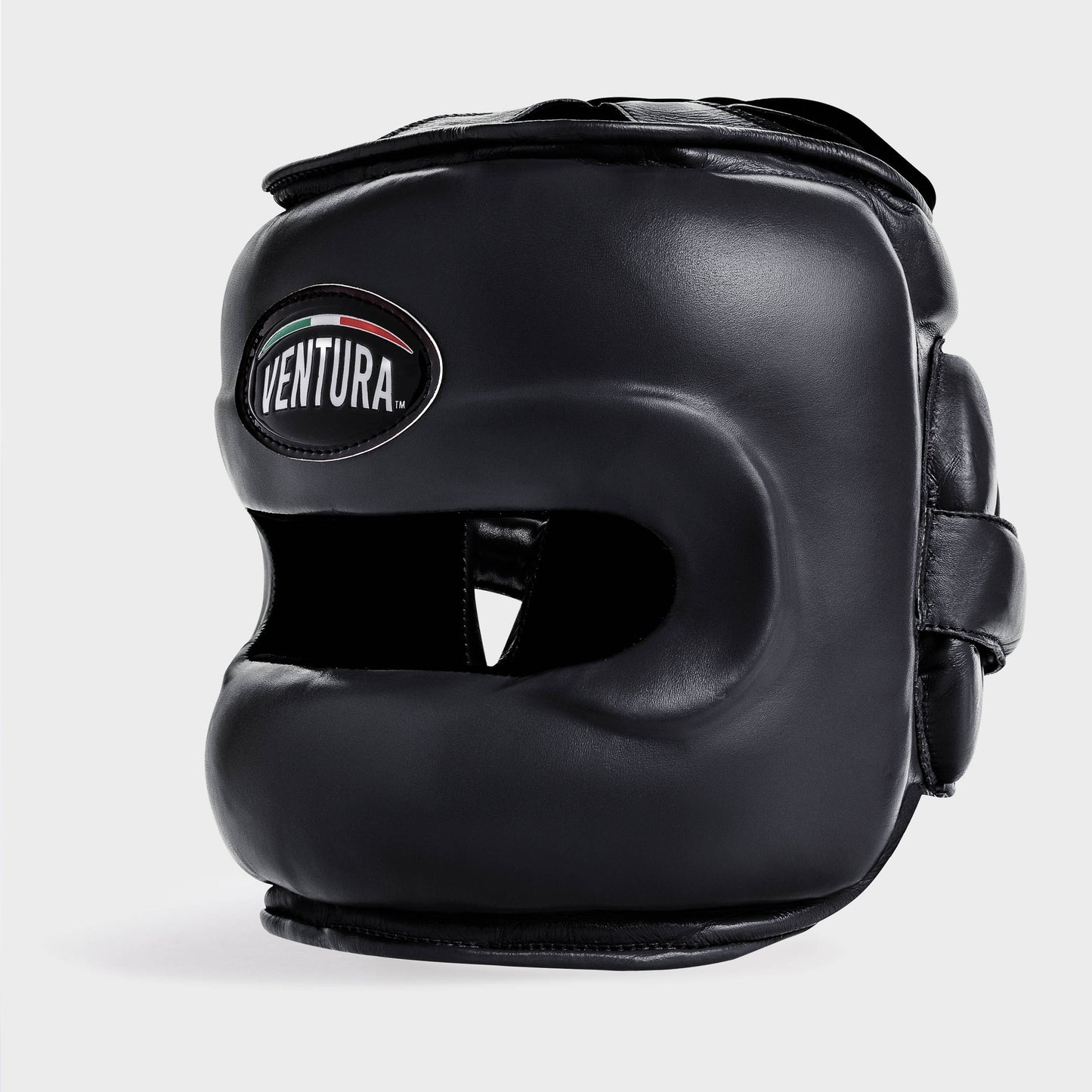 BOXHELM MIT FRONTBÜGEL AUS ECHTEM LEDER - SCHWARZ