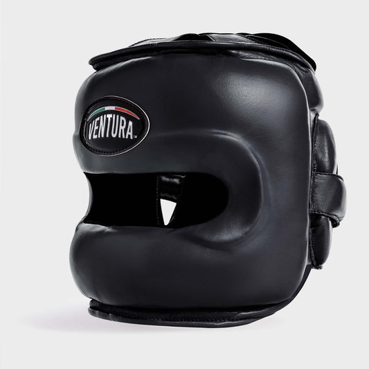 CASCO DE BOXEO CON BARRA FACIAL DE CUERO GENUINO - NEGRO