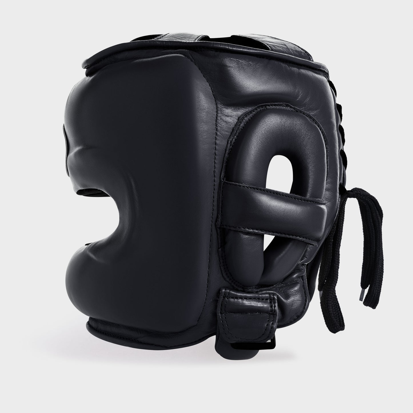 CASQUE DE BOXE AVEC BARRE FACIALE EN CUIR VÉRITABLE - NOIR