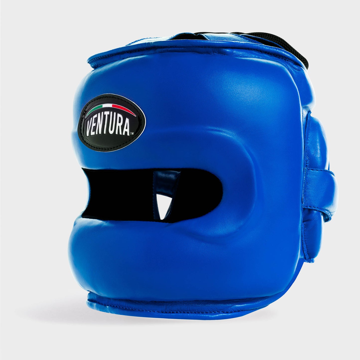 CASCO DE BOXEO CON BARRA FACIAL DE CUERO GENUINO - AZUL