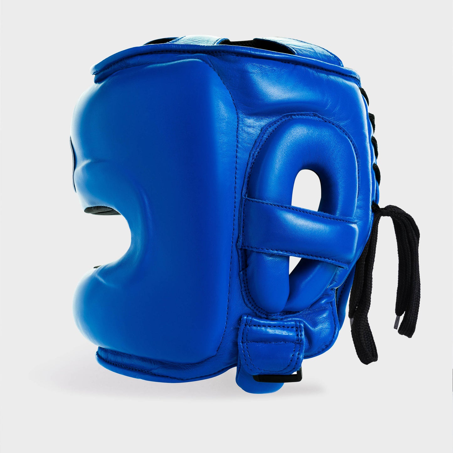 GENUINE LEATHER BOXING GLOVES AND FACE BAR HEADGEAR - BLUE