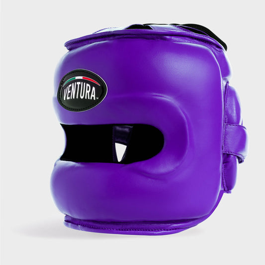 CASQUE DE BOXE AVEC BARRE FACIALE EN CUIR VÉRITABLE - VIOLET