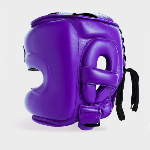 Caschetto da boxe facebar con barra paranaso in vera pelle -  viola
