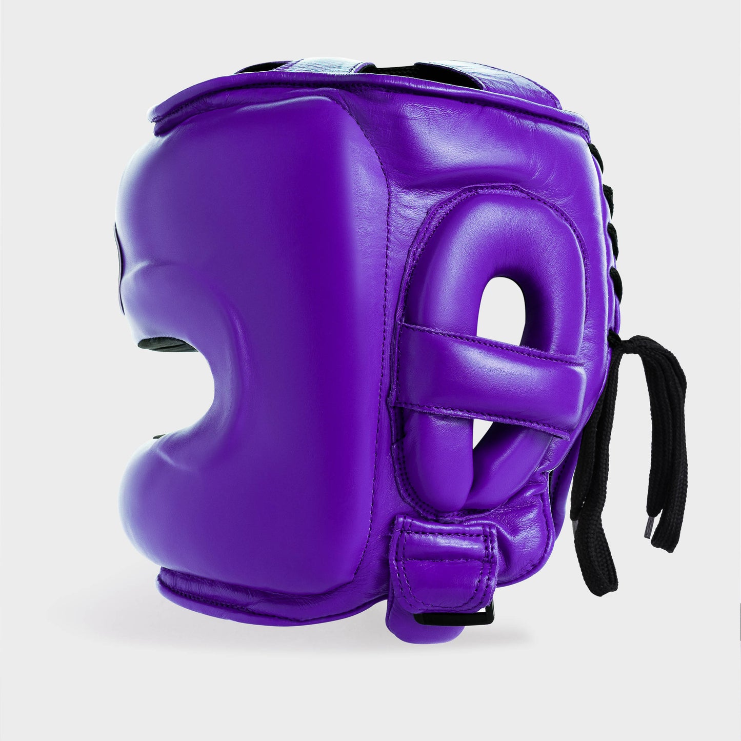 GENUINE LEATHER BOXING GLOVES AND FACE BAR HEADGEAR - PURPLE