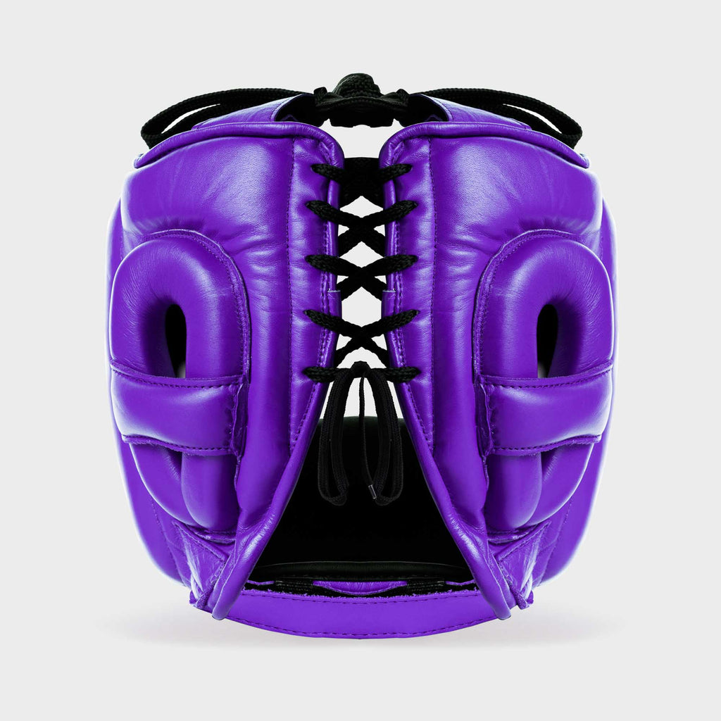 CASQUE DE BOXE AVEC BARRE FACIALE EN CUIR VÉRITABLE - VIOLET