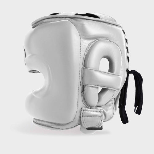CASQUE DE BOXE AVEC BARRE FACIALE EN CUIR VÉRITABLE - GRIS