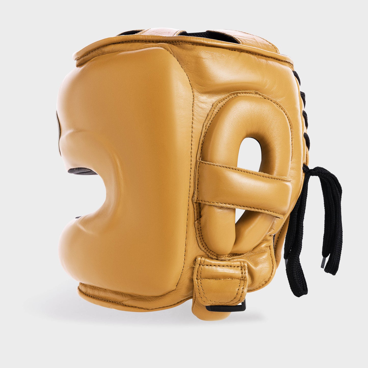 GANTS ET CASQUE AVEC BARRE FACIALE DE BOXE EN CUIR VÉRITABLE AVEC COQUILLE DE PROTECTION - OR