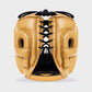 GENUINE LEATHER BOXING GLOVES AND FACE BAR HEADGEAR - GOLD