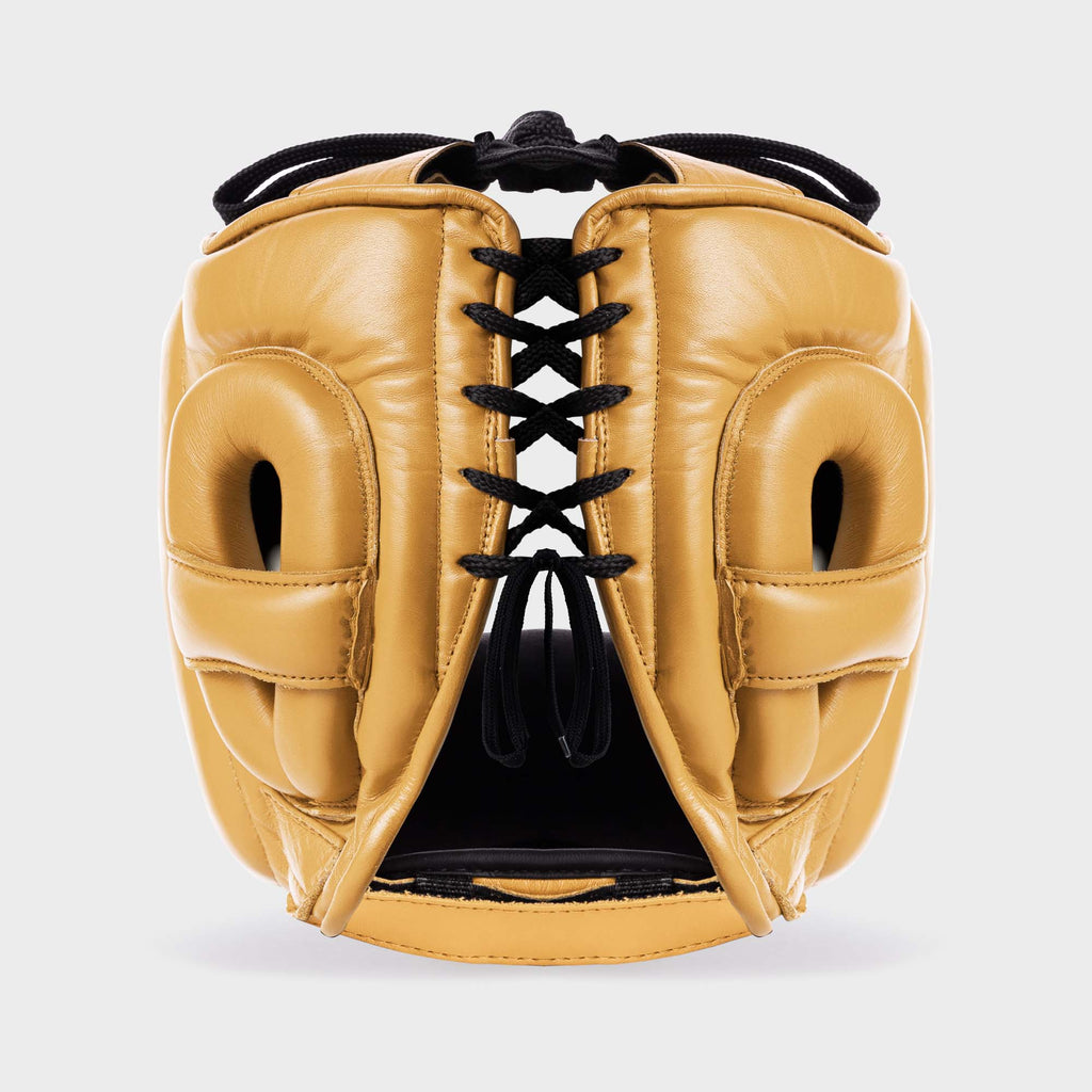 GENUINE LEATHER BOXING FACE BAR HEADGEAR - GOLD