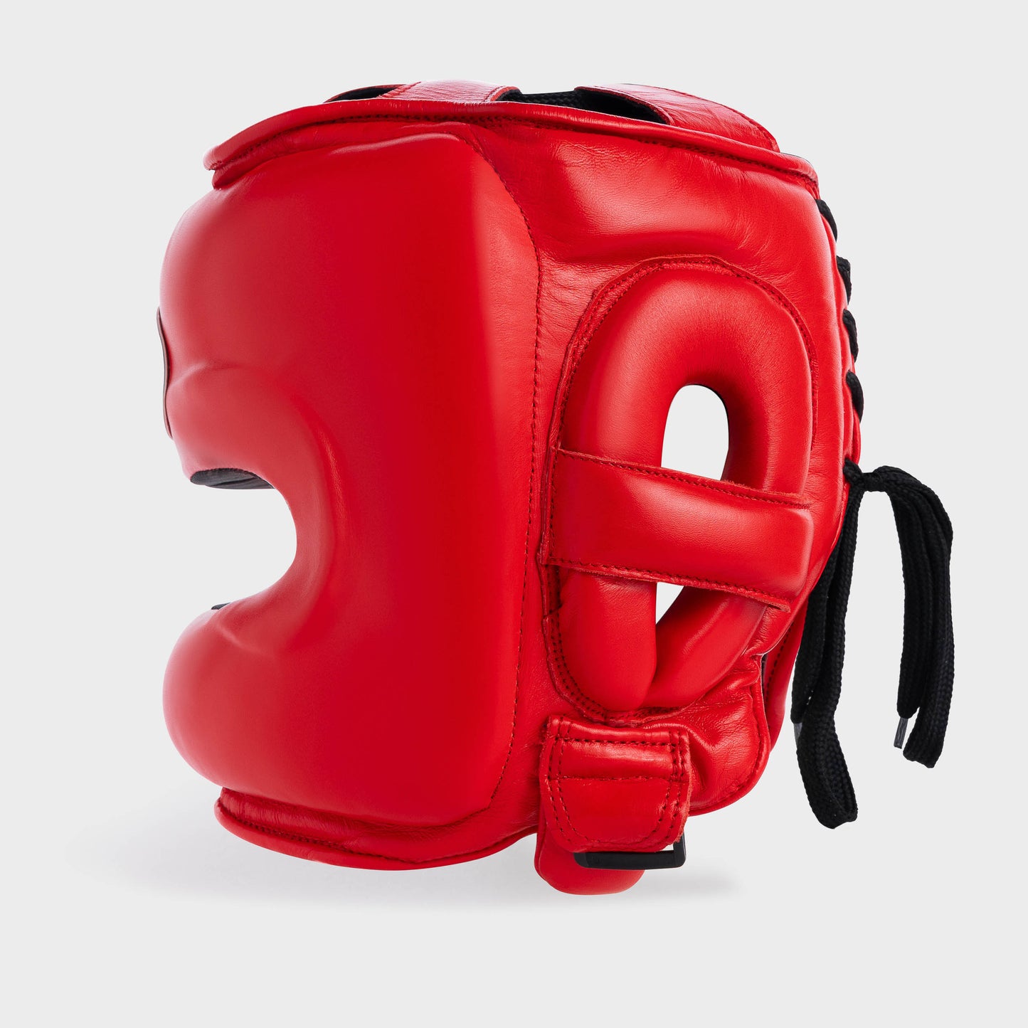 CASQUE DE BOXE AVEC BARRE FACIALE EN CUIR VÉRITABLE - ROUGE