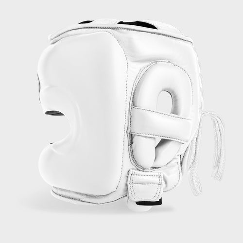 GENUINE LEATHER BOXING FACE BAR HEADGEAR  - WHITE