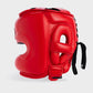 GENUINE LEATHER BOXING GLOVES AND FACE BAR HEADGEAR - RED