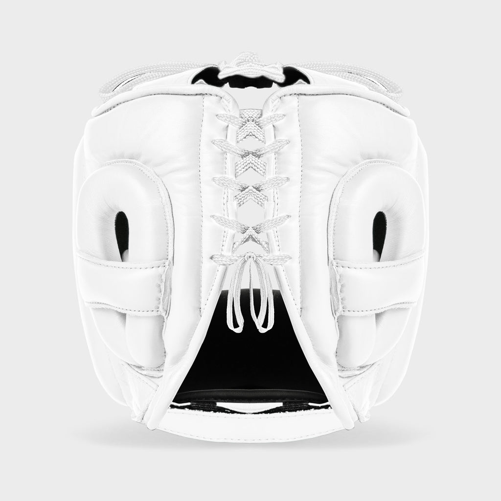 CASCHETTO BOXE FACEBAR CON BARRA DI PROTEZIONE IN VERA PELLE - BIANCO