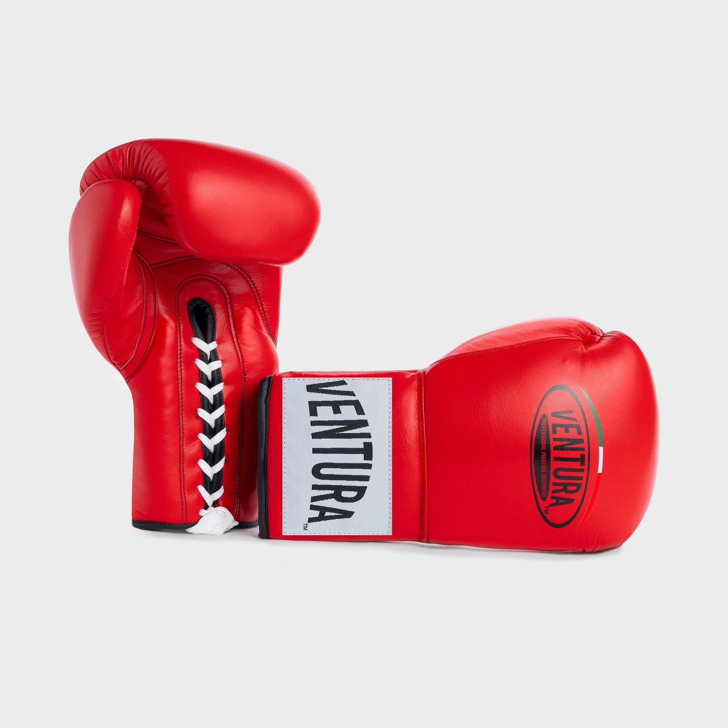 GUANTED DE BOXEO CON CORDONES DE CUERO GENUINO - ROJO