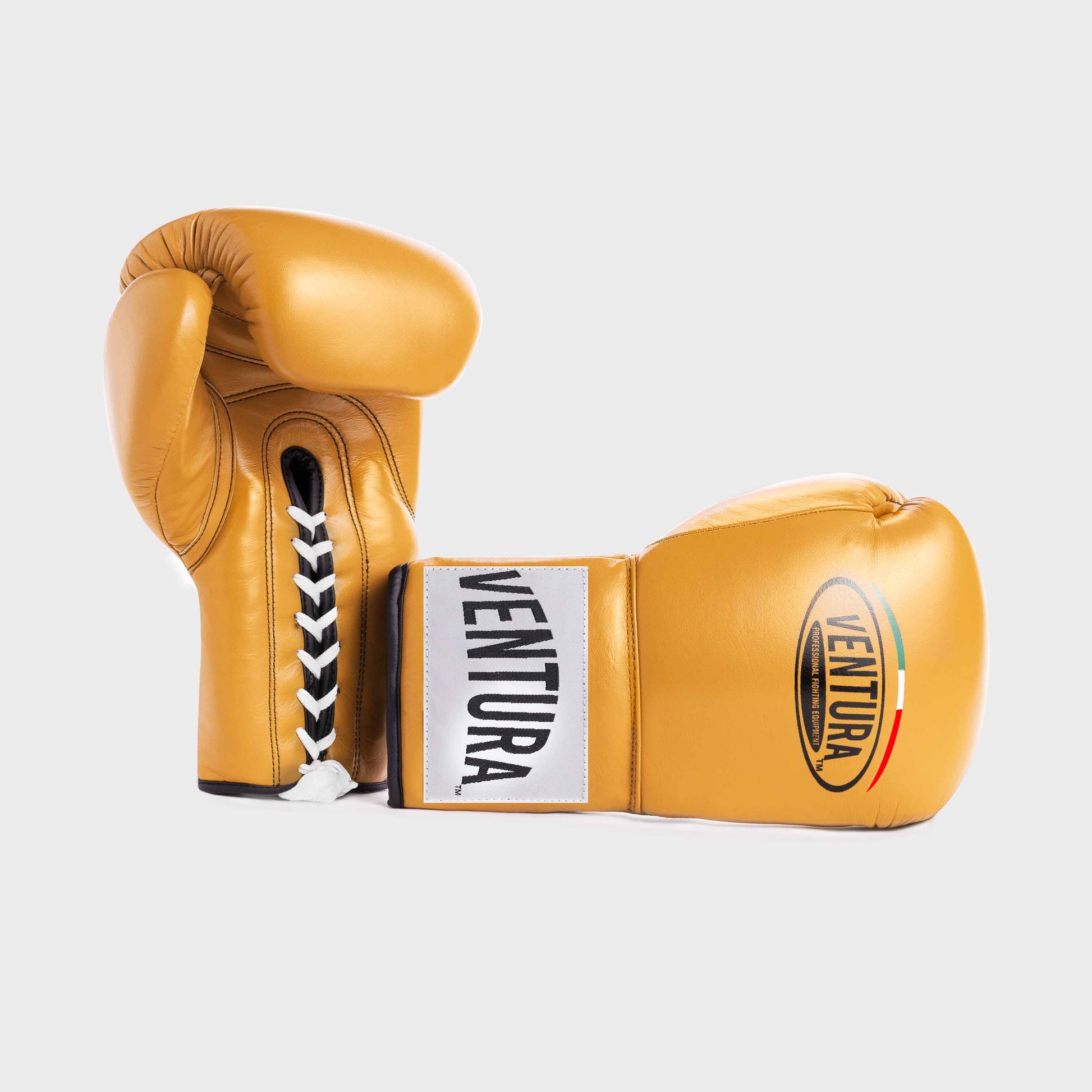 GUANTES DE BOXEO CON CORDONES DE CUERO GENUINO - DORADO