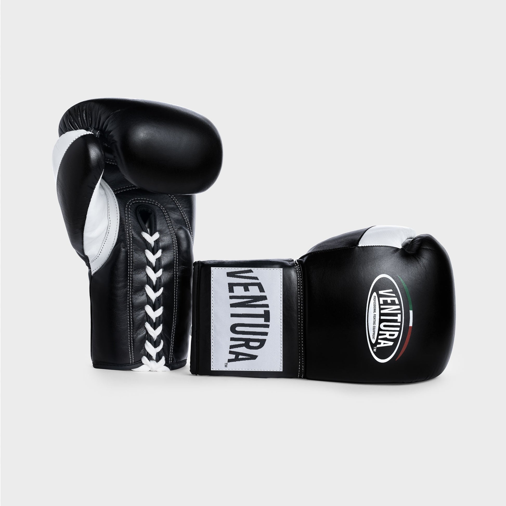GUANTES DE BOXEO CON CORDONES DE CUERO GENUINO - NEGRO