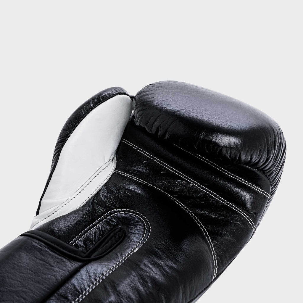 BOXHANDSCHUHE UND KOPFSCHUTZ AUS ECHTEM LEDER MIT TIEFSCHUZ - SCHWARZ