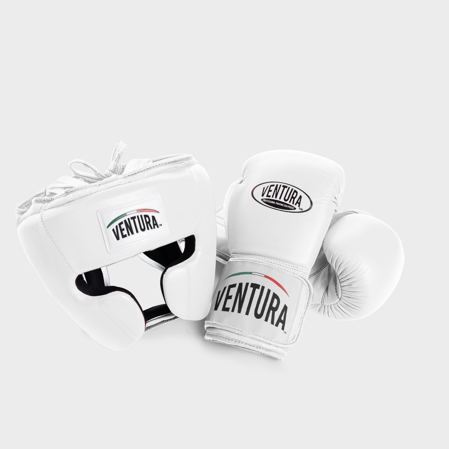 BOXHANDSCHUHE UND HELM AUS ECHTEM LEDER - WEISS