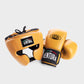 GENUINE LEATHER BOXING GLOVES AND HEADGEAR - GOLD