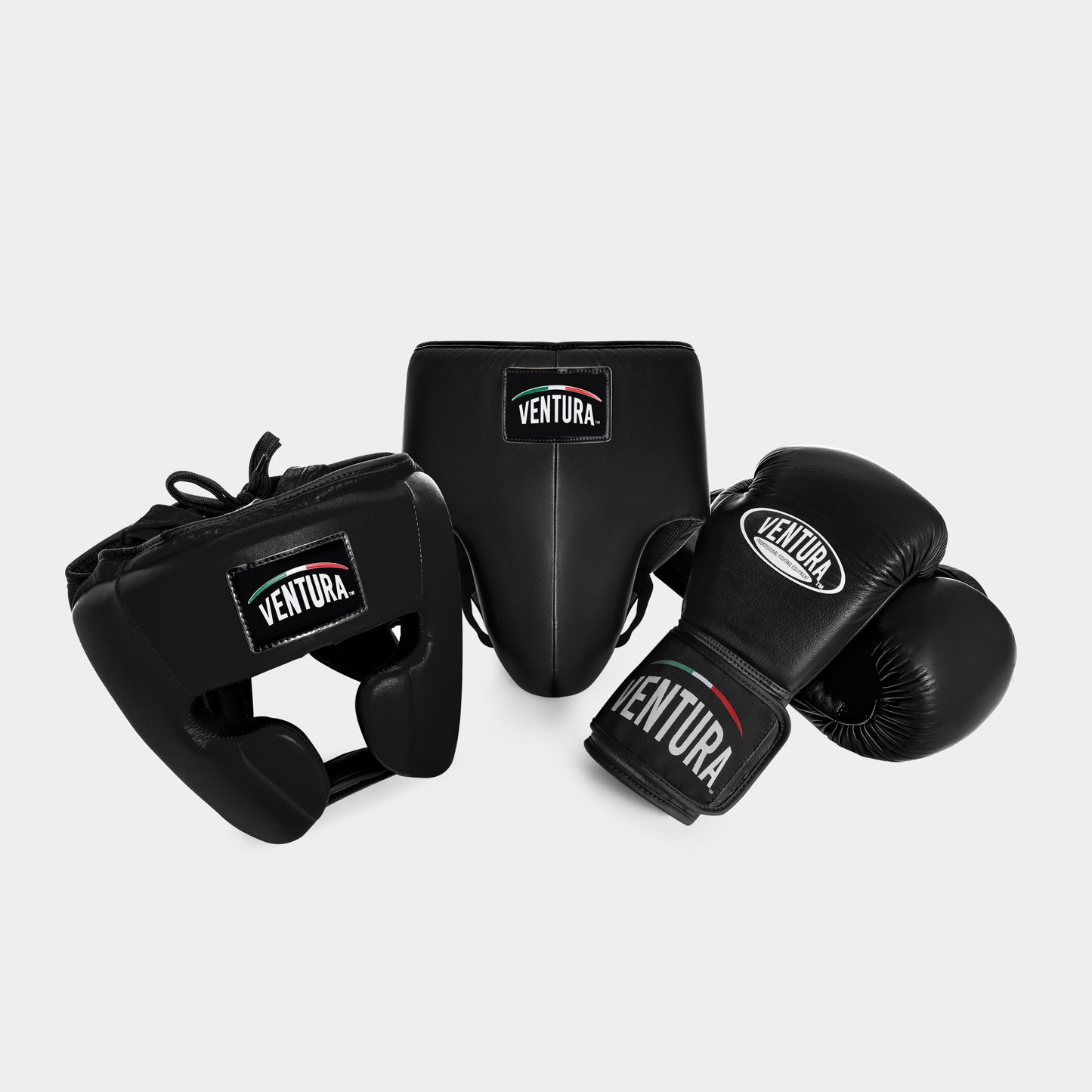 GANTS ET CASQUE DE BOXE EN CUIR VÉRITABLE AVEC COQUILLE DE PROTECTION - NOIR