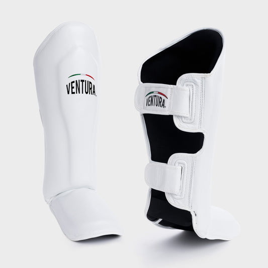 GENUINE LEATHER SHIN GUARDS FOR MUAY THAI, KICK BOXING AND MMA - WHITE