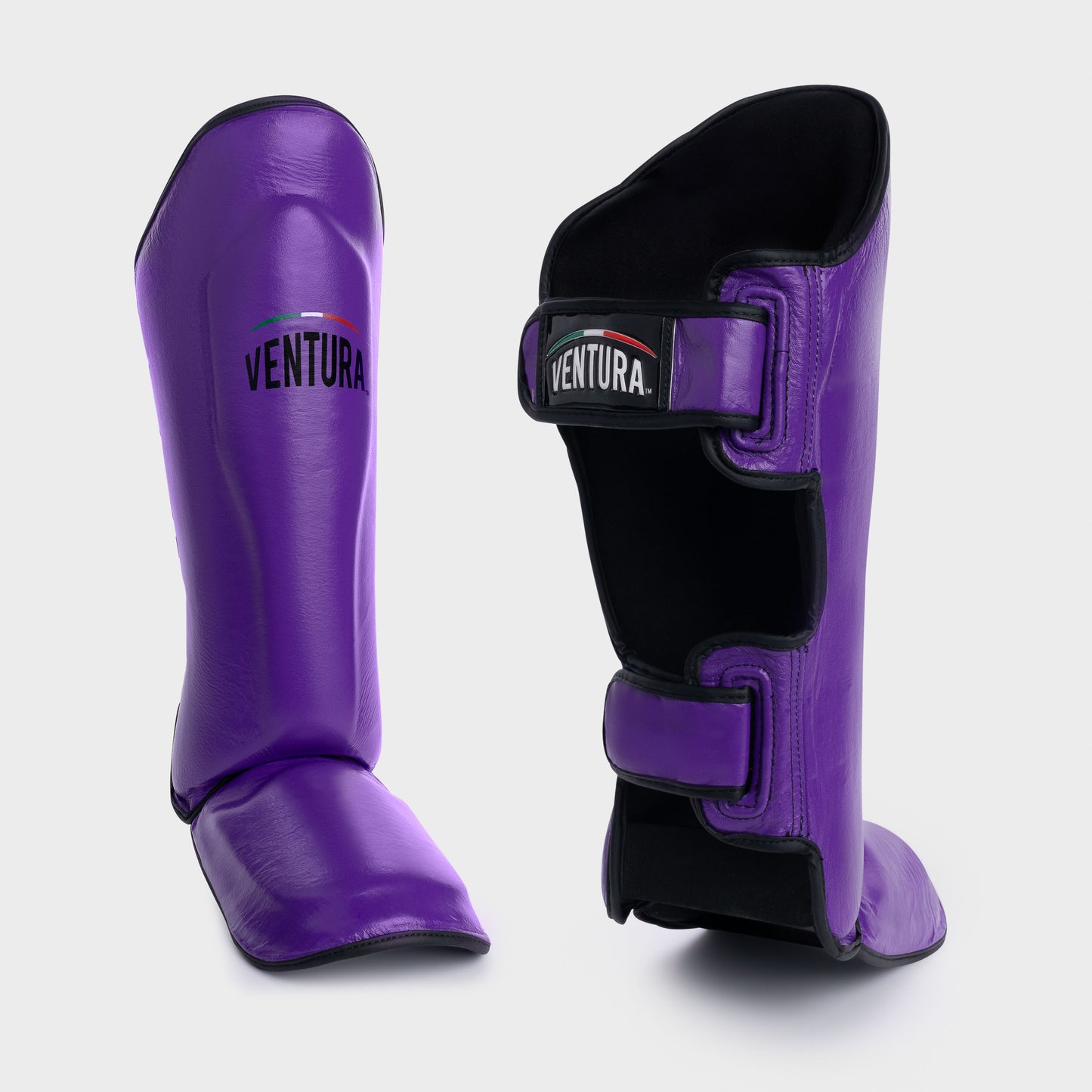 GUANTES DE BOXEO Y ESPINILLERAS DE CUERO GENUINO - MORADO