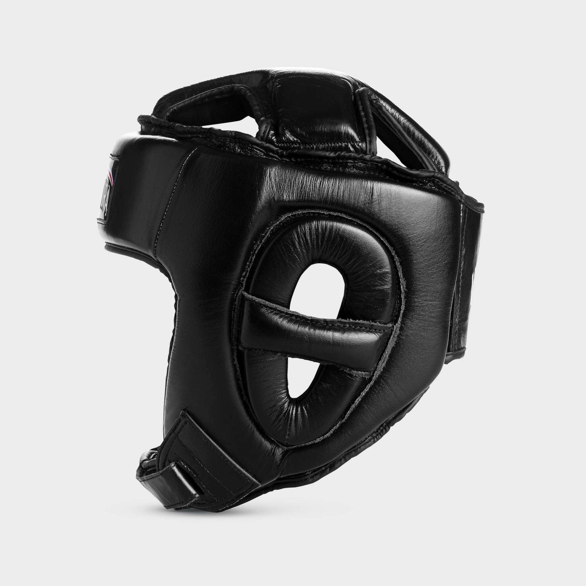 Otwarty kask bokserski ze skóry naturalnej - czarny