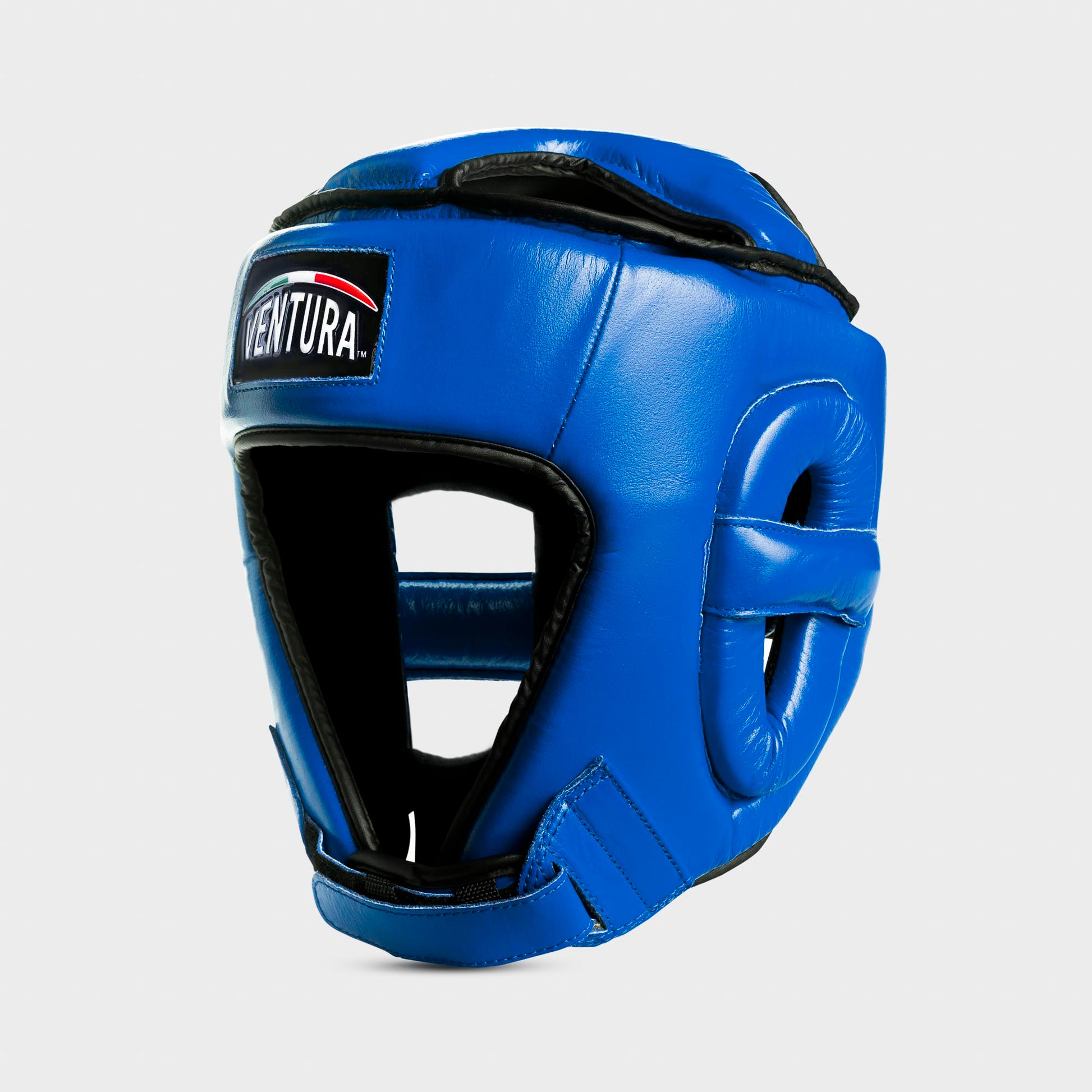 Open-face bokshoofdbeschermer van echt leer - blauw