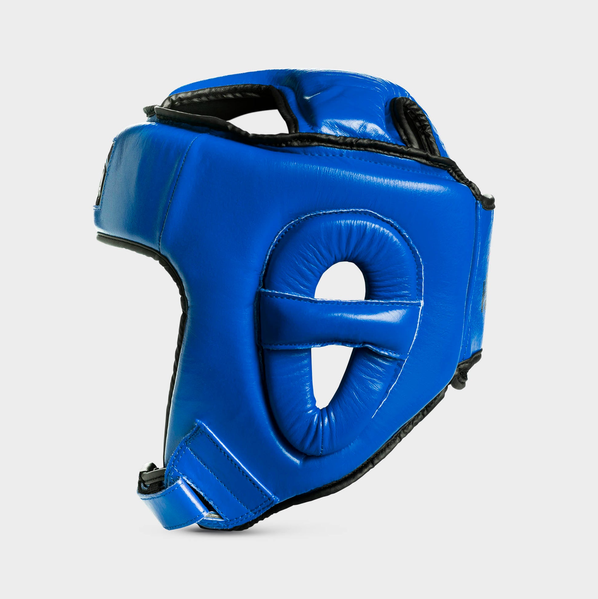 Open-face bokshoofdbeschermer van echt leer - blauw