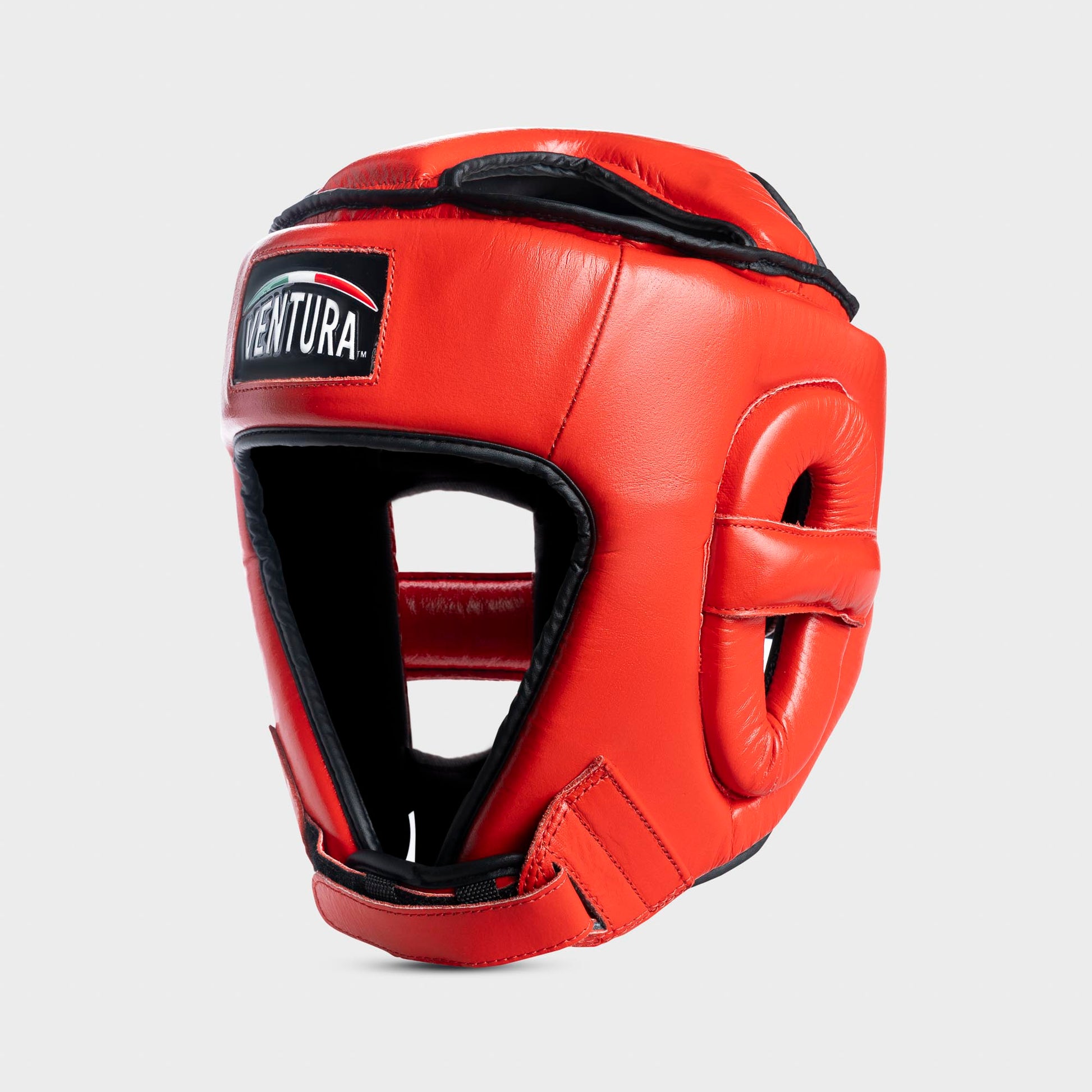 Open-face bokshoofdbeschermer van echt leer - rood