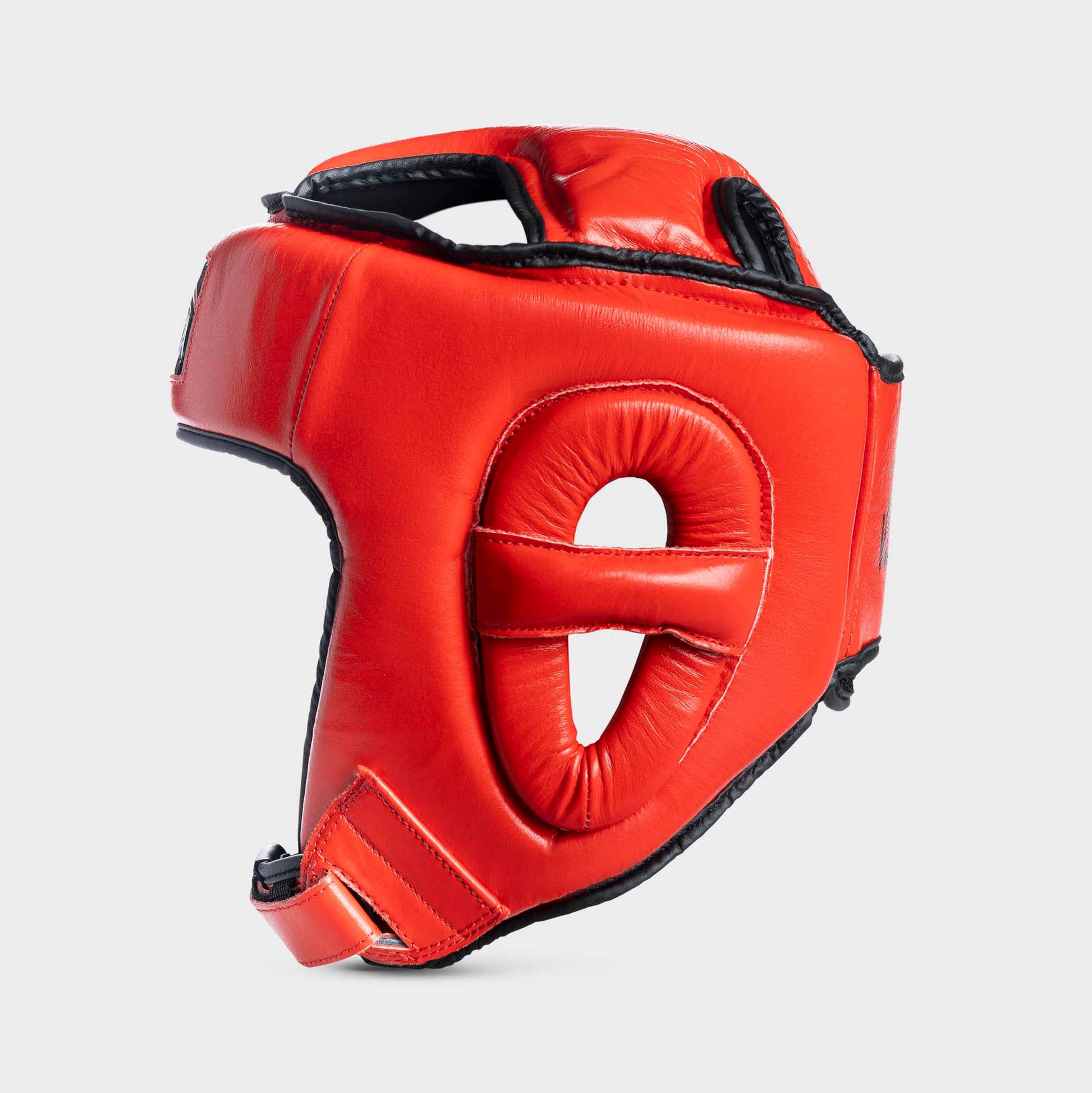 Open-face bokshoofdbeschermer van echt leer - rood