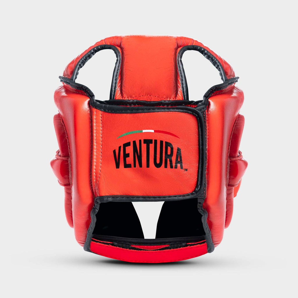 Open-face bokshoofdbeschermer van echt leer - rood