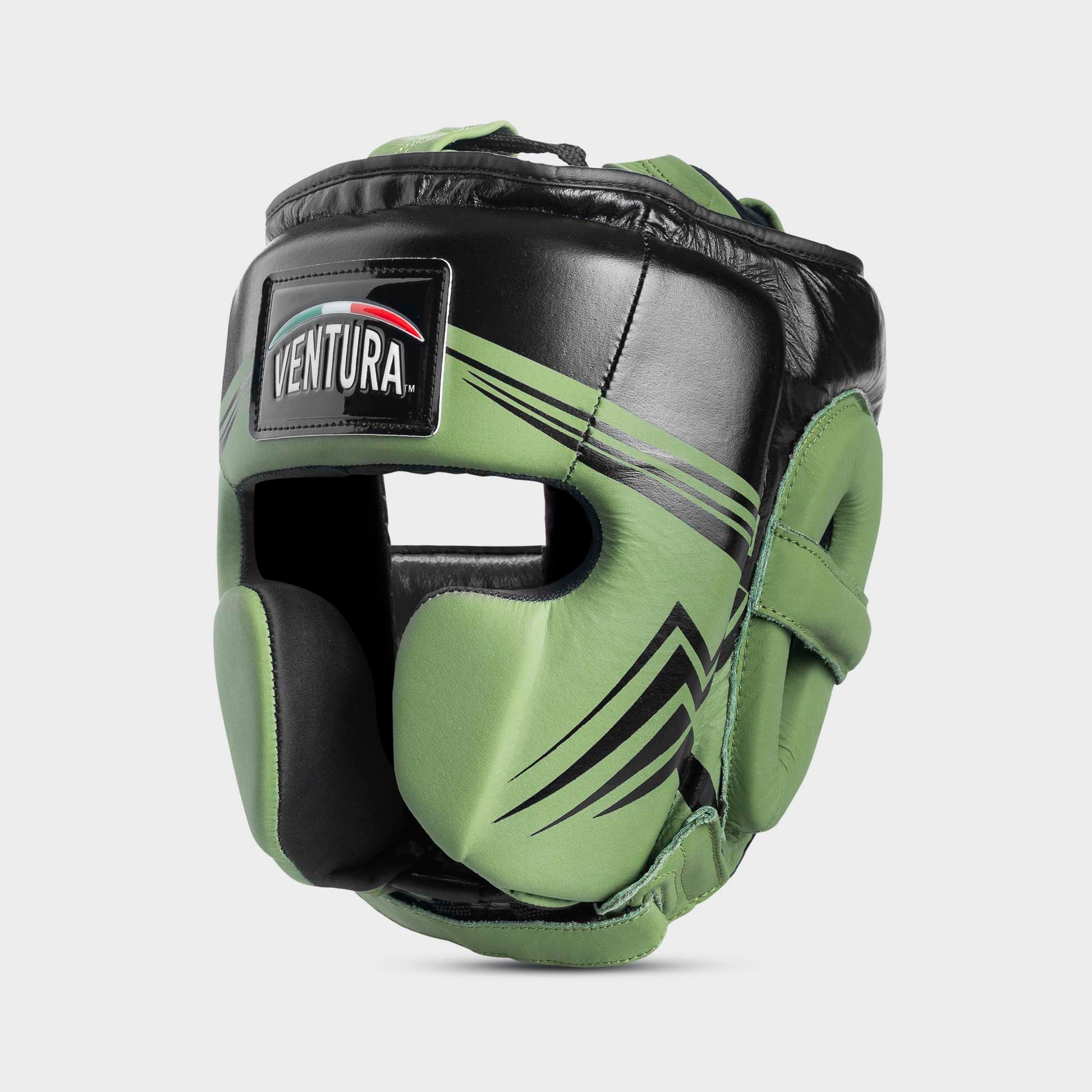 Caschetto da boxe parazigomi in vera pelle - arrow, nero/verde opaco