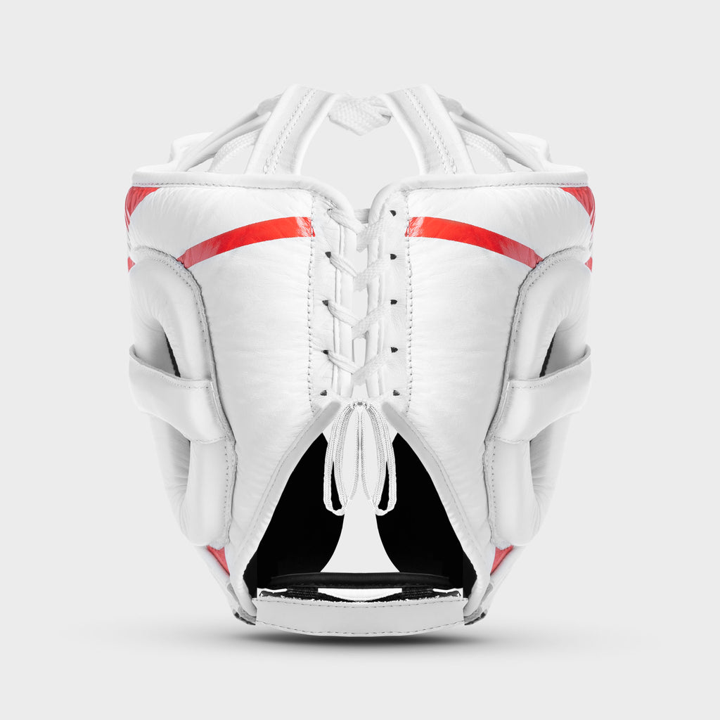 Caschetto da boxe parazigomi in vera pelle - spikes, bianco/rosso