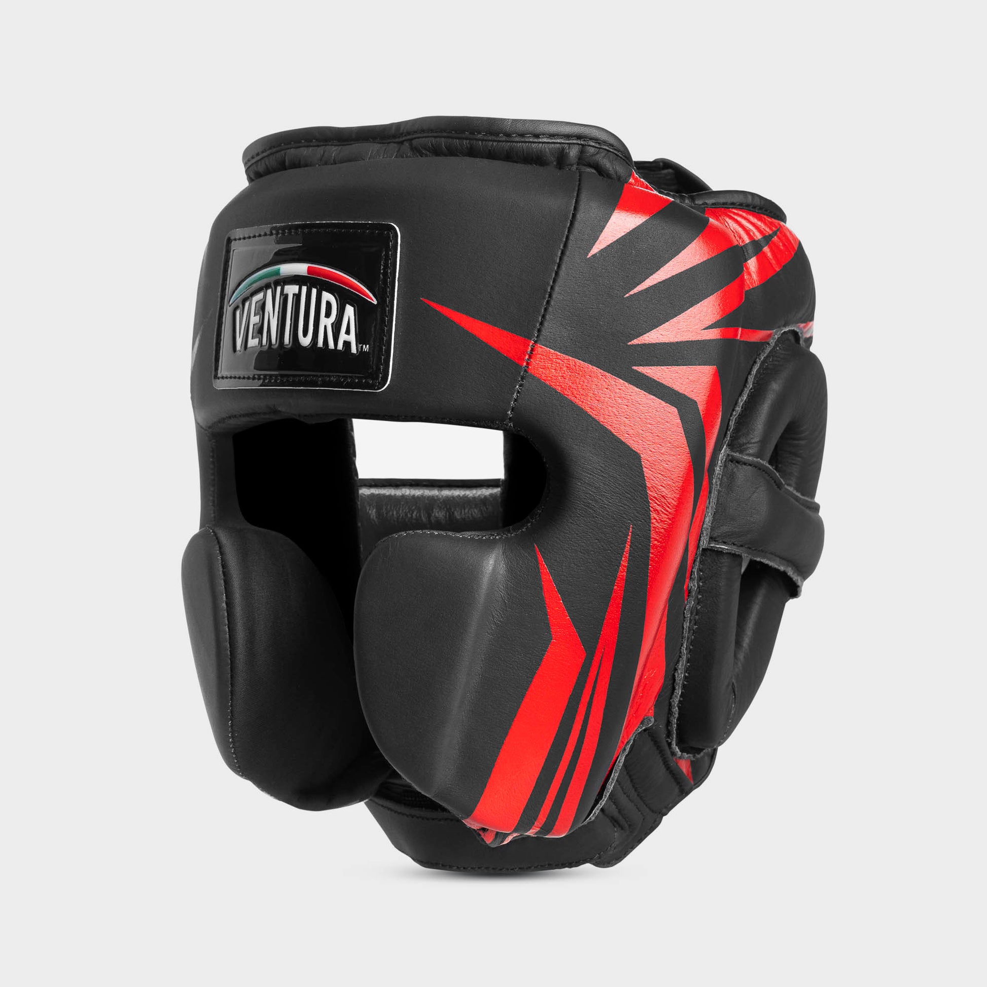 Caschetto da boxe parazigomi in vera pelle - spikes, nero opaco/rosso