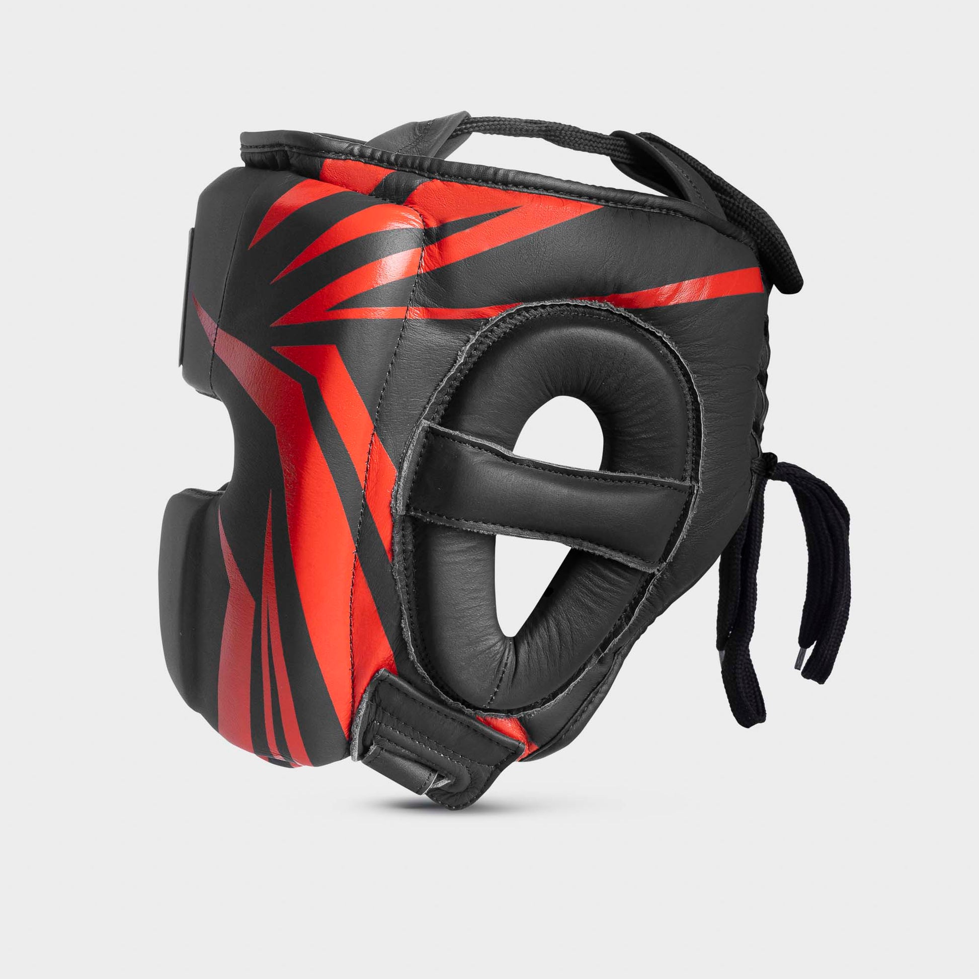 Caschetto da boxe parazigomi in vera pelle - spikes, nero opaco/rosso
