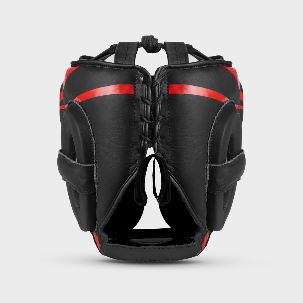 Caschetto da boxe parazigomi in vera pelle - spikes, nero opaco/rosso